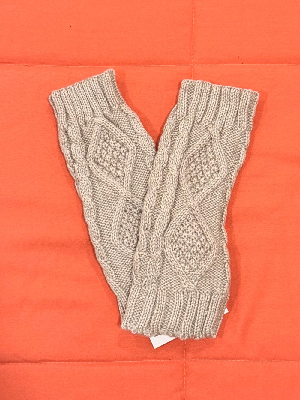 Cozy Cable Knit Fingerless Gloves - Beige